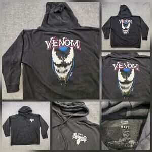 Marvel X Bait Venom Hoodie Mens 2XL Black Spider Pullover Sweatshirt Comic Book